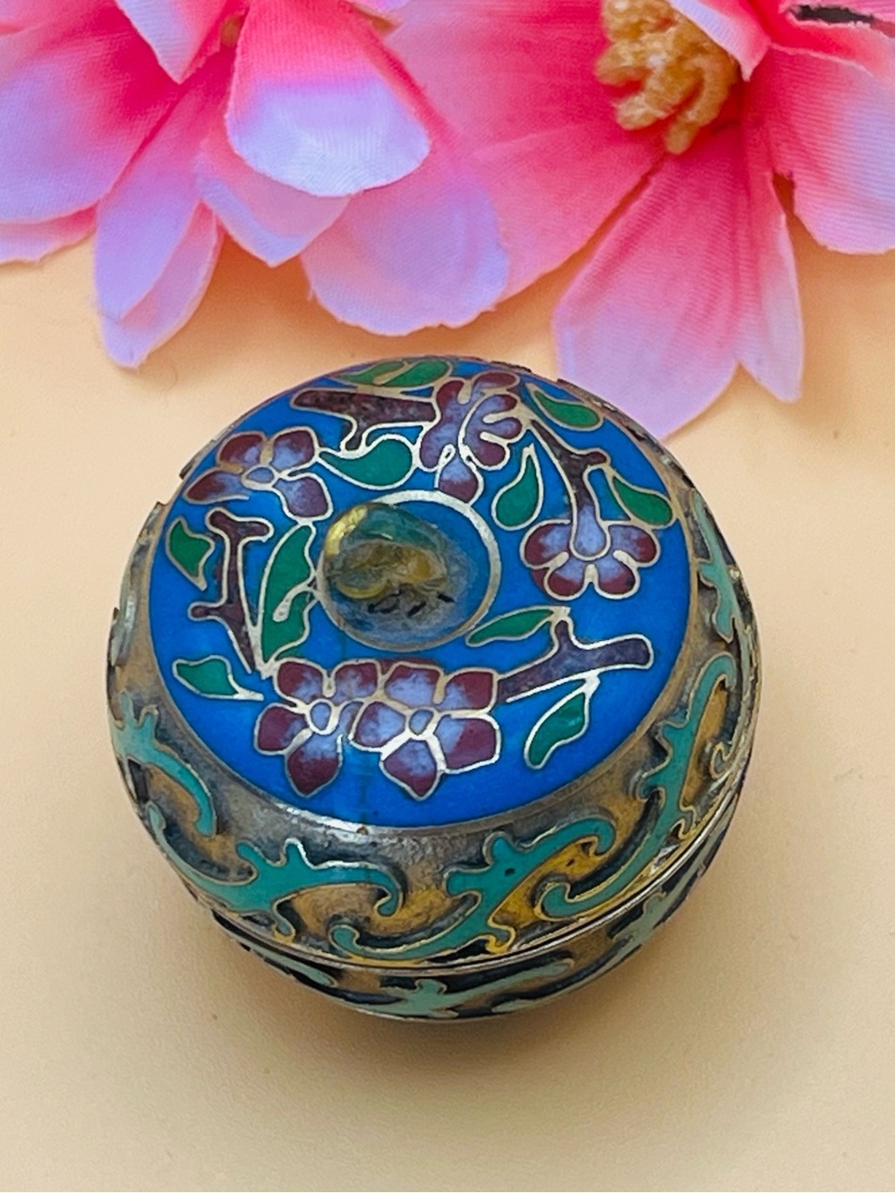 Blue Floral Cloisonné Decorative Trinket Box